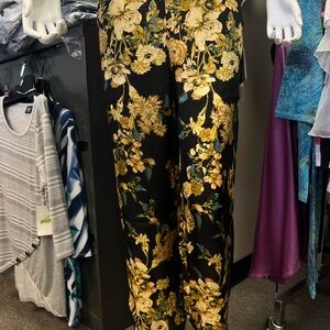Floral Black and Yellow Women's Pants